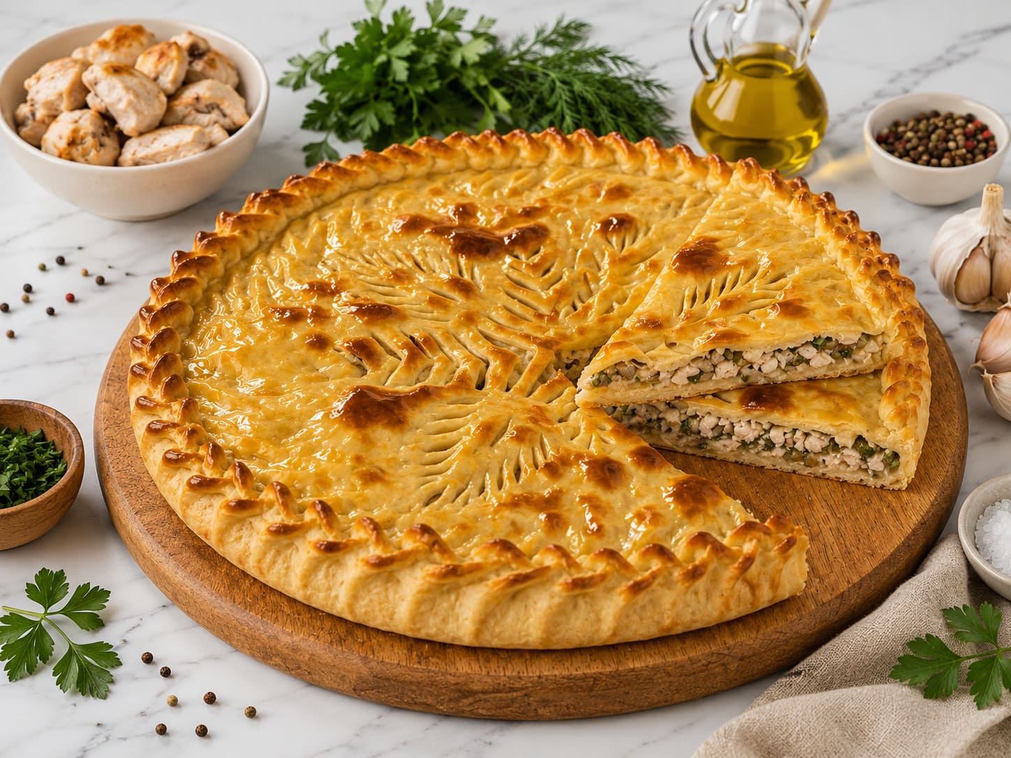 с мясом курицы и зеленью